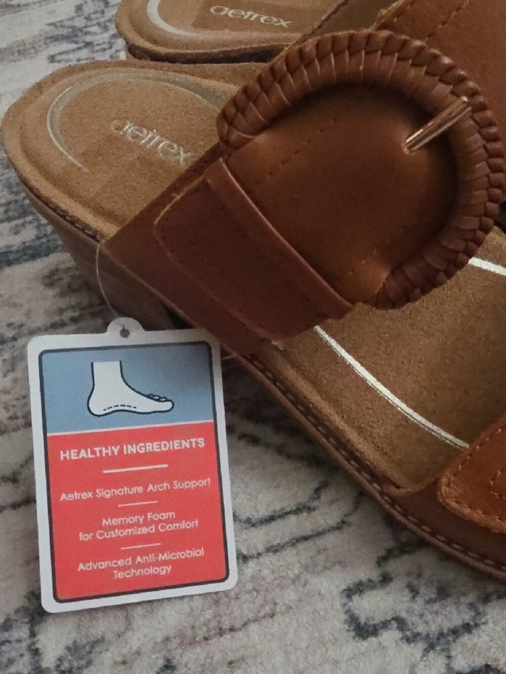 NWT Aetrex Women's Size 10 Brown Leather Slide Sandals with Decorative Buckle. - Picture 7 of 8